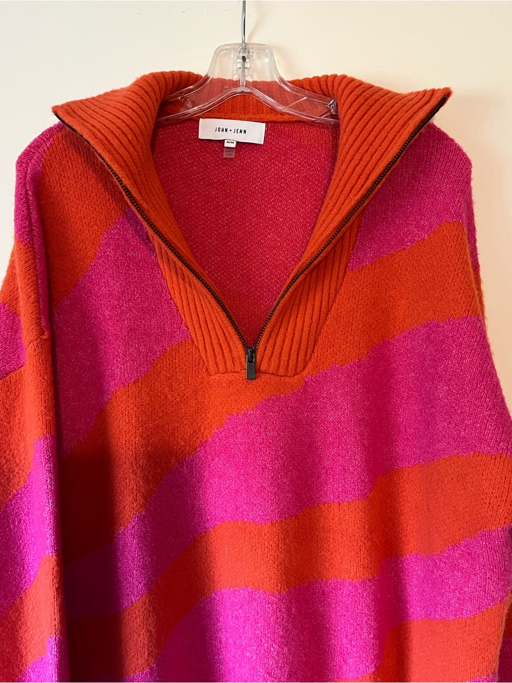 John + Jenn Half-Zip Sweater in Bright Pink & Orange Stripes